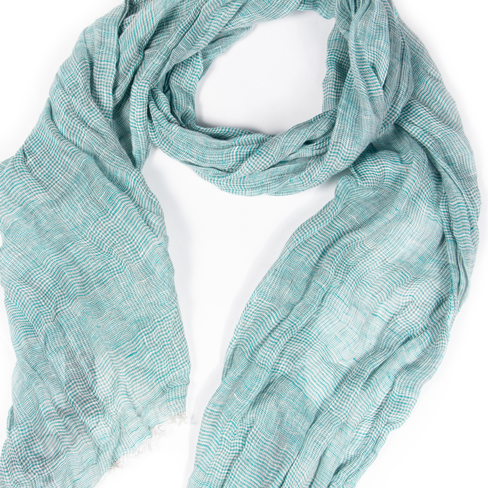 CORNELIANI TURQUOISE & LIGHT GRAY PALANKIN SCARF | WOMENS SIZE 194CM